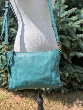 Fossil Teal Leather Crossbody Bag with Key Charm